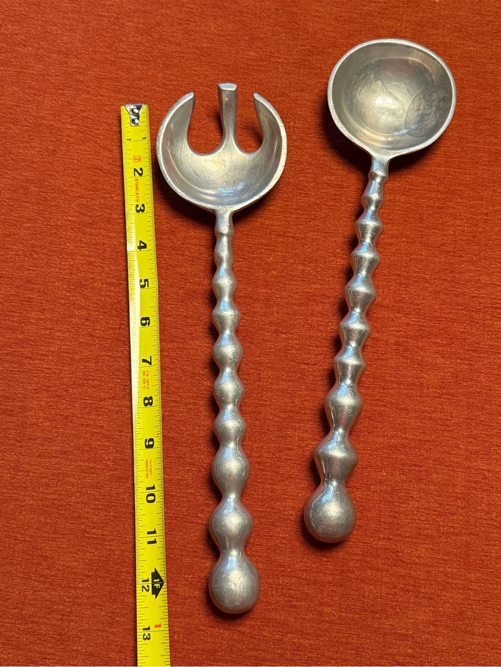 Vintage Silver Toned Salad Serving Set Spoon & Fork Beaded Bubble MCM Hosting